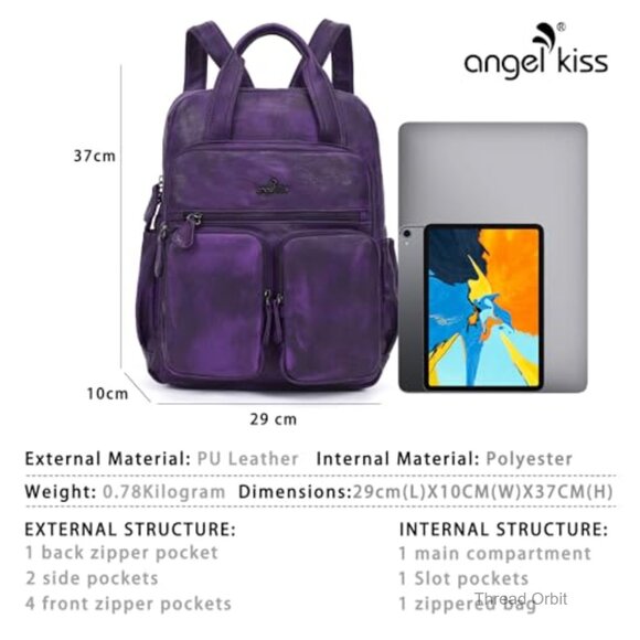 Soft Vegan Leather Backpack Purse Multi Pocket Travel Daypack main image 3